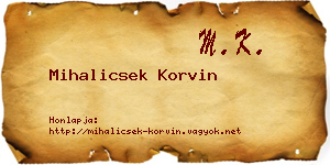 Mihalicsek Korvin névjegykártya